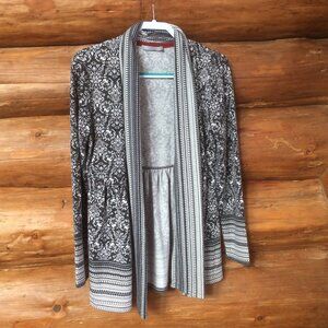 Dalia Gray & White Print Boho Yoga Cardigan Size Medium